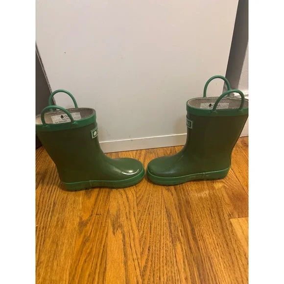 Oaki Nature Green Kids Rubber Rain Boots Size 10 Pull On Handles SD-23065 - Picture 4 of 7